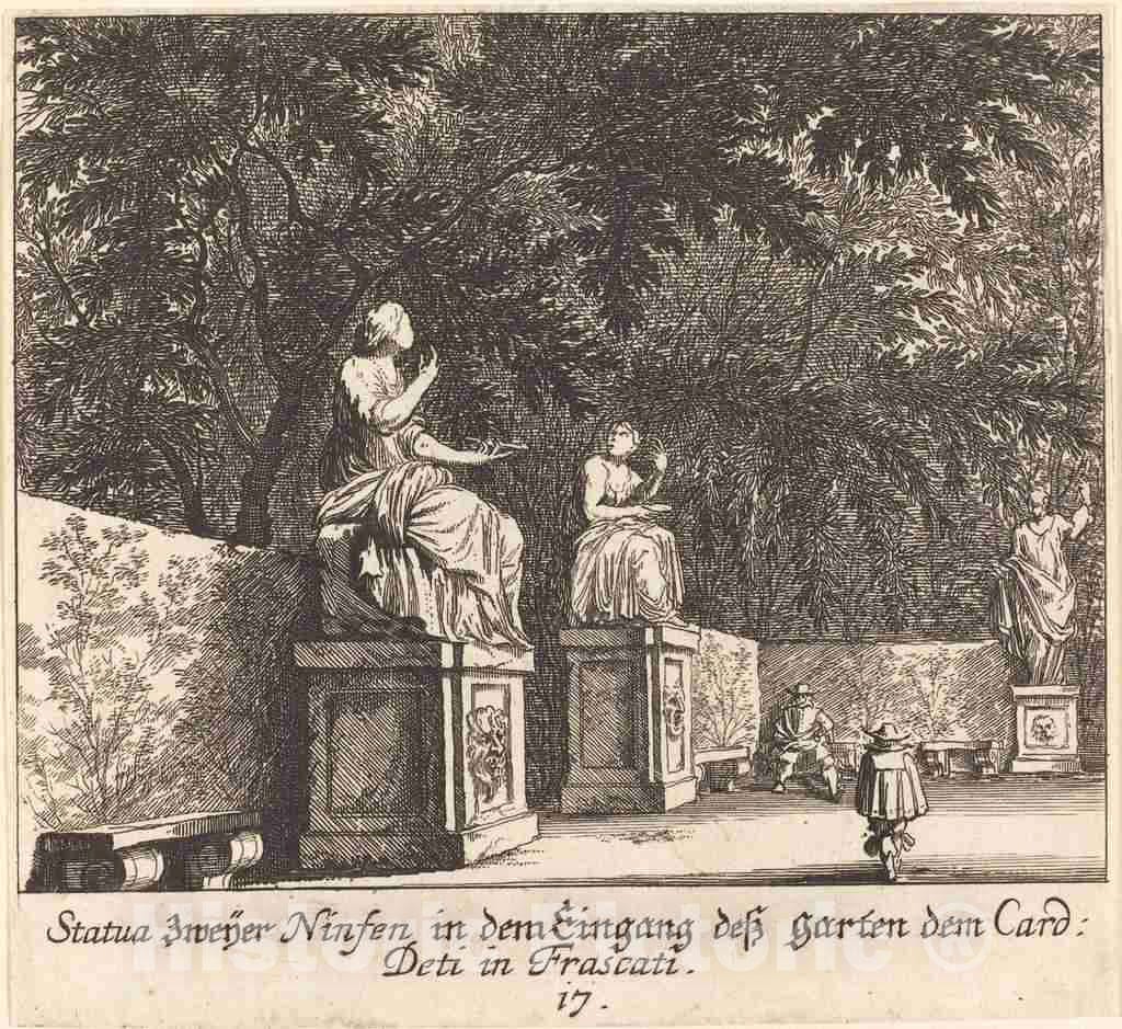 Art Print : KÃ¼sel After Johann Wilhelm Baur, Gardens, Cardinal Deti, Frascati, 1681 - Vintage Wall Art