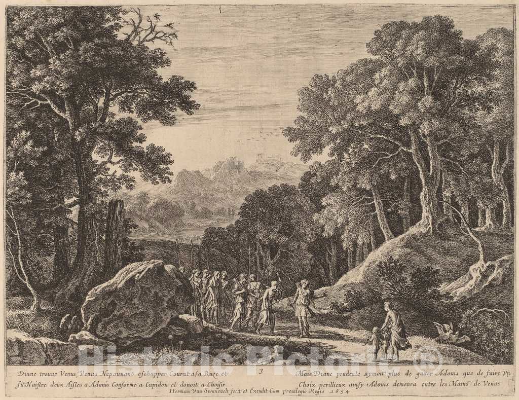 Art Print : Herman Van Swanevelt, Venus Offering Diana a Choice Between Cupid and Adonis - Vintage Wall Art
