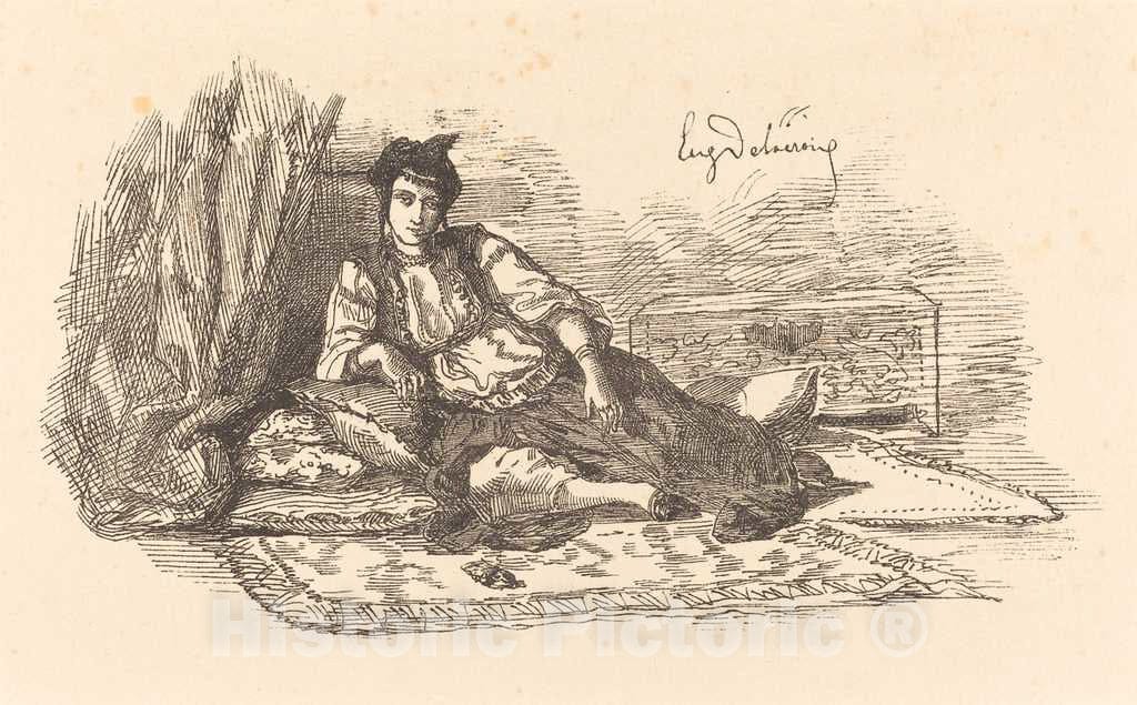 Art Print : EugÃ¨ne Delacroix, Jewish Woman of Algiers (Juive d'Alger et une rue Ã  Alger), 1838 - Vintage Wall Art