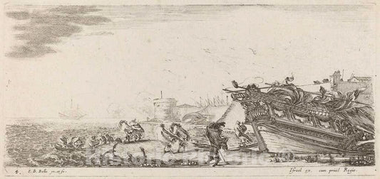 Art Print : Stefano Della Bella, Windy Harbor, 1644 - Vintage Wall Art