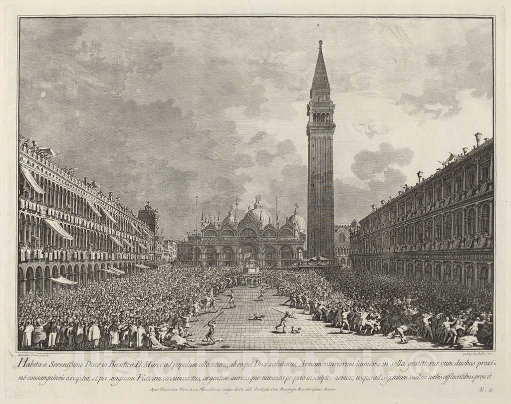 Art Print : Brustolon After Canaletto, The Doge Carried Around The Piazza San Marco, c.1765 - Vintage Wall Art