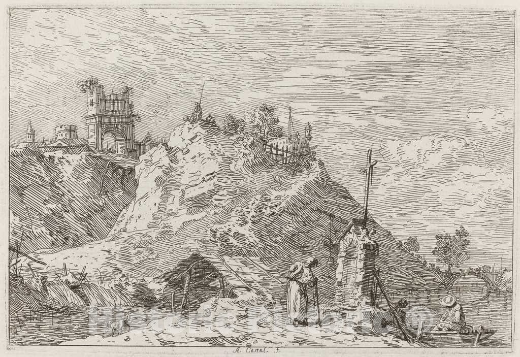 Art Print : Canaletto, Landscape with The Pilgrim at Prayer [Upper Left], c.1741 - Vintage Wall Art