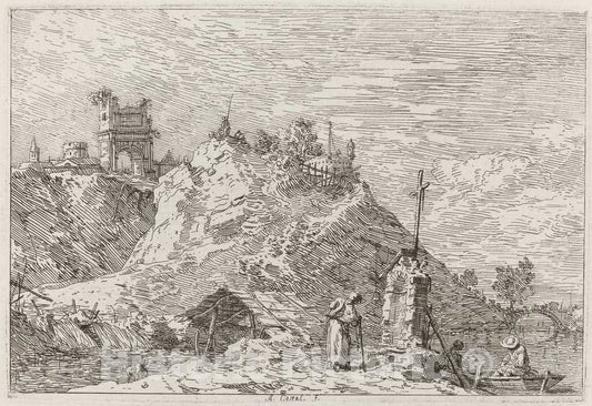 Art Print : Canaletto, Landscape with The Pilgrim at Prayer [Upper Left], c.1741 - Vintage Wall Art
