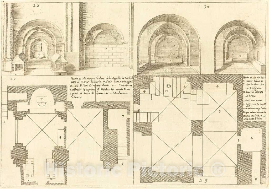 Art Print : Jacques Callot, Plan and Elevation of The Chapel of Godefroy de Bouillon, 1619 - Vintage Wall Art