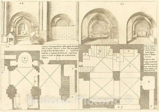 Art Print : Jacques Callot, Plan and Elevation of The Chapel of Godefroy de Bouillon, 1619 - Vintage Wall Art