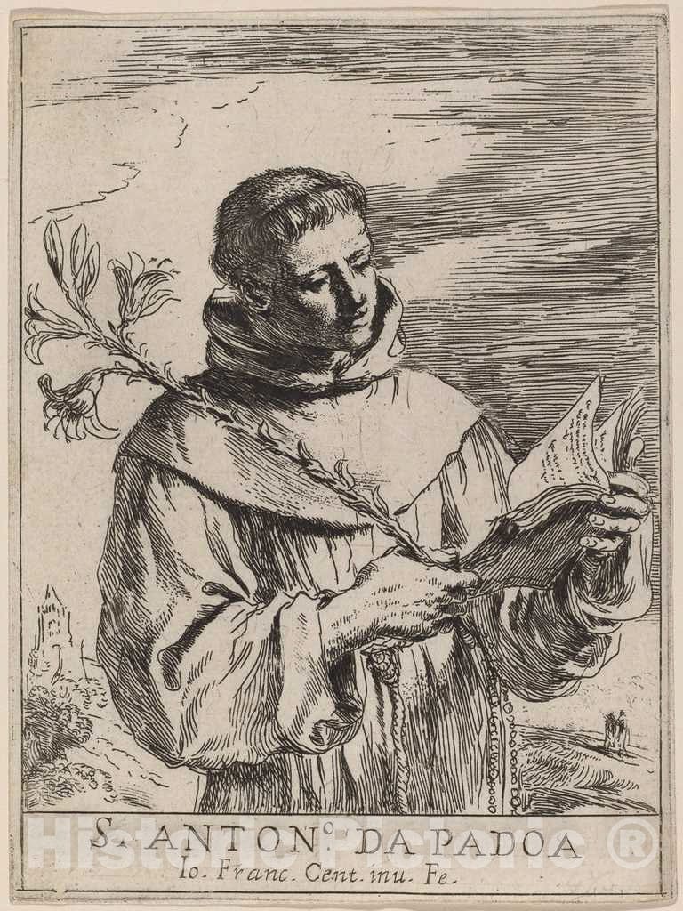Art Print : Giovanni Francesco Barbieri, Saint Anthony of Padua - Vintage Wall Art