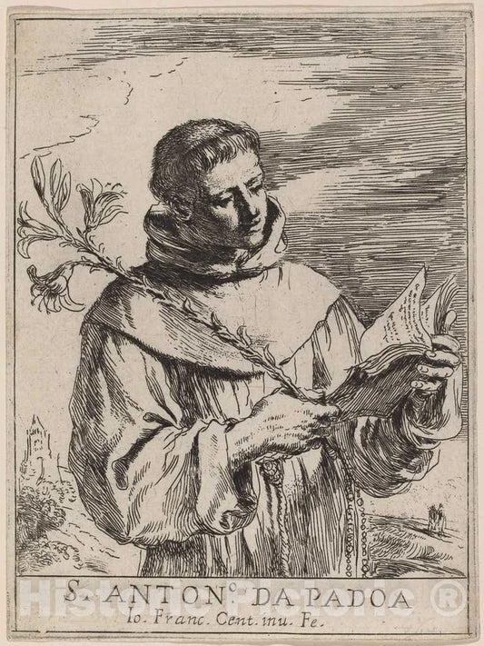 Art Print : Giovanni Francesco Barbieri, Saint Anthony of Padua - Vintage Wall Art