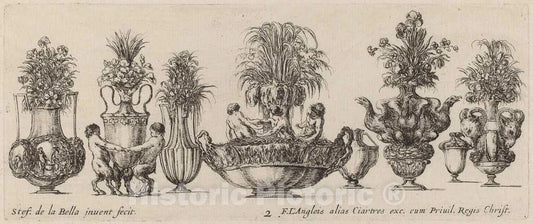 Art Print : Stefano Della Bella, Fantastic Vases, 1646 - Vintage Wall Art