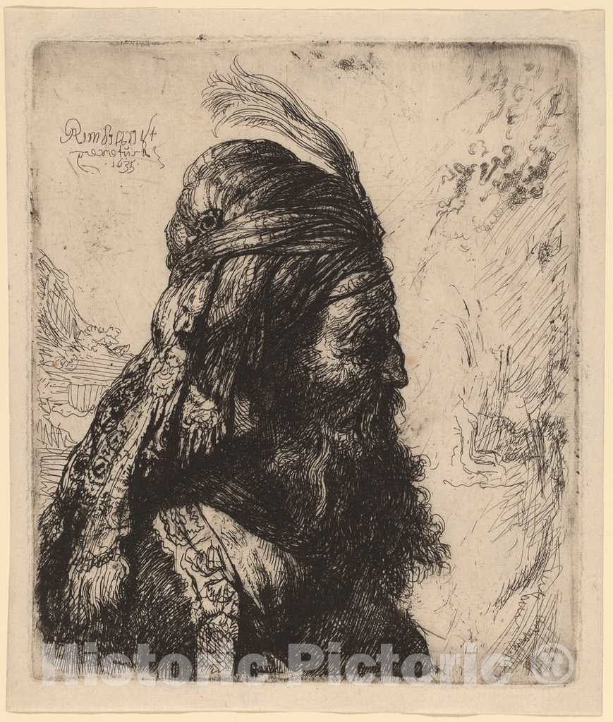 Art Print : Rembrandt After Jan Lievens, The Third Oriental Head, 1635 - Vintage Wall Art