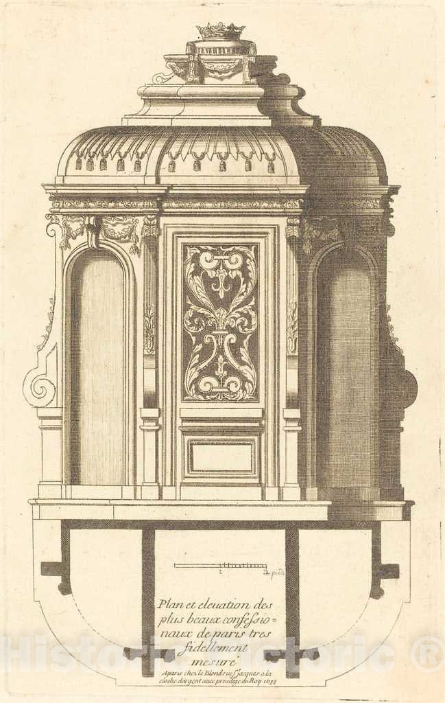 Art Print : Jean Le Blond, Plan et Elevation des Plus Beaux confessionnaux de Paris, tres fidelemant mesure, 1688 - Vintage Wall Art