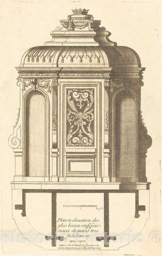 Art Print : Jean Le Blond, Plan et Elevation des Plus Beaux confessionnaux de Paris, tres fidelemant mesure, 1688 - Vintage Wall Art
