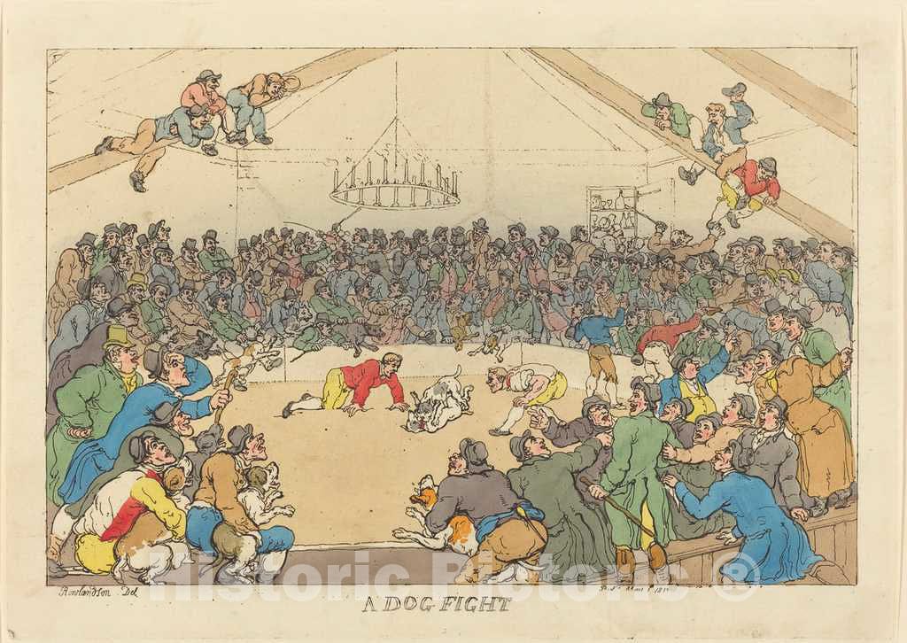 Art Print : Rowlandson, A Dog Fight, 1811 - Vintage Wall Art