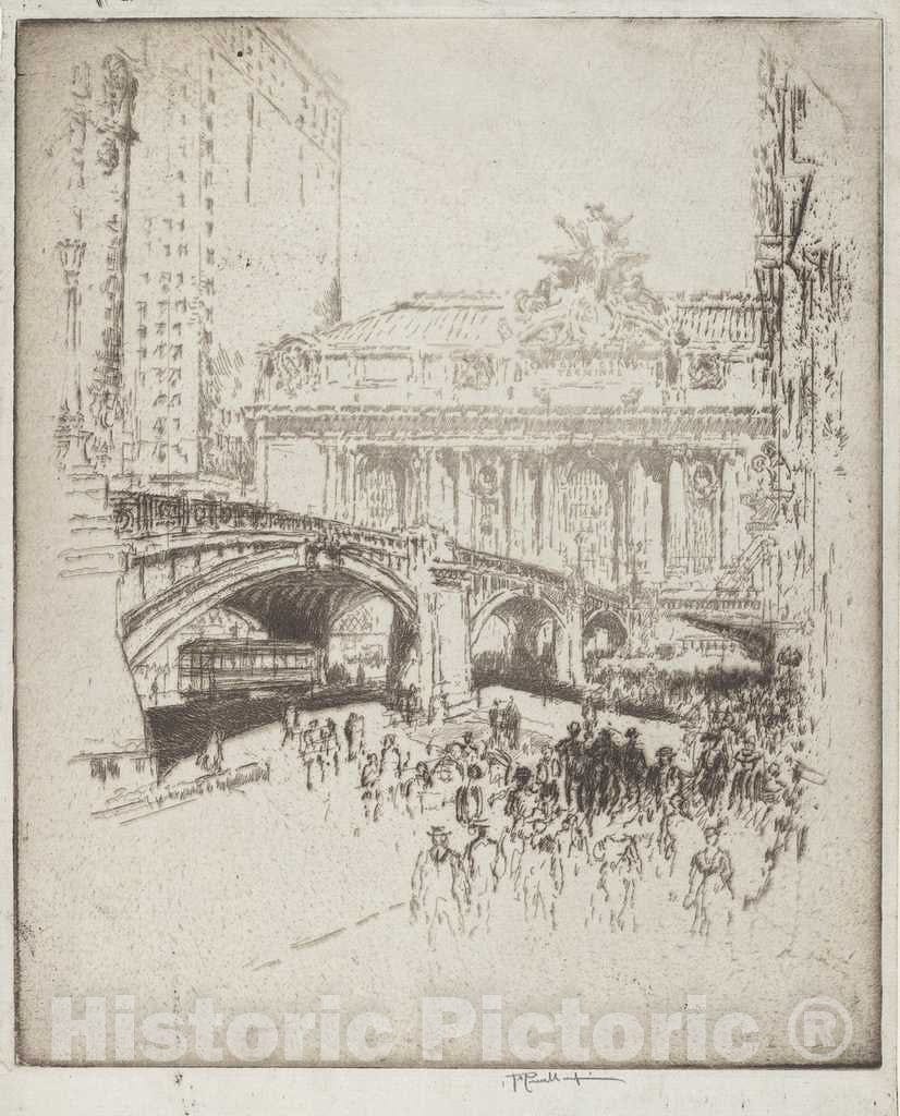 Art Print : Joseph Pennell, The Approach to The Grand Central, New York, 1919 - Vintage Wall Art