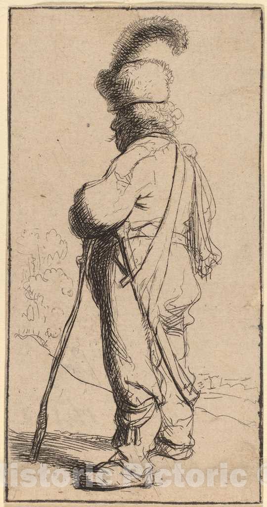 Art Print : Rembrandt, Polander Leaning on a Stick, c. 1632 - Vintage Wall Art