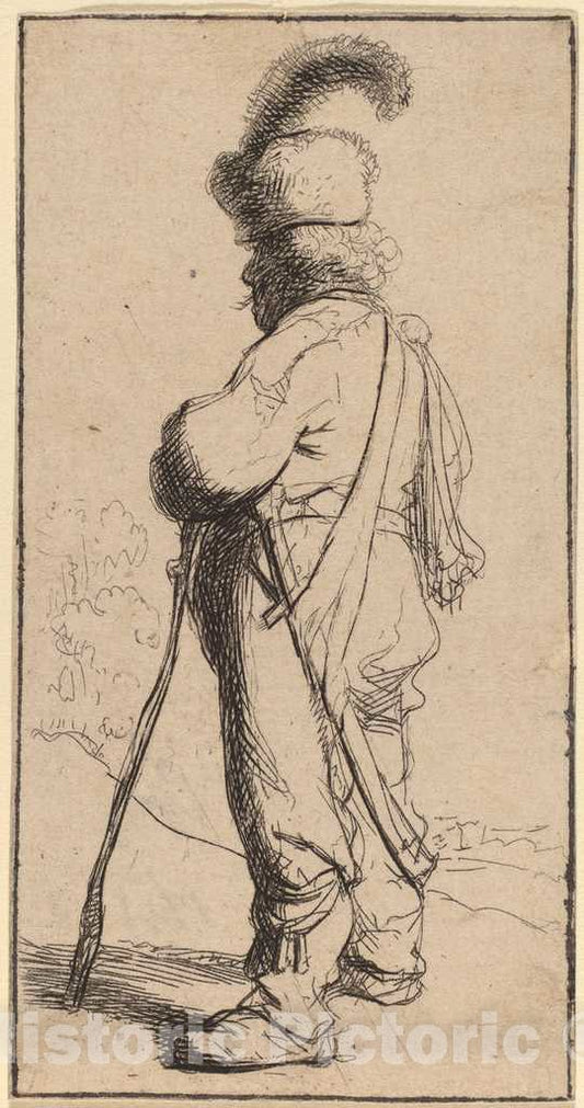 Art Print : Rembrandt, Polander Leaning on a Stick, c. 1632 - Vintage Wall Art