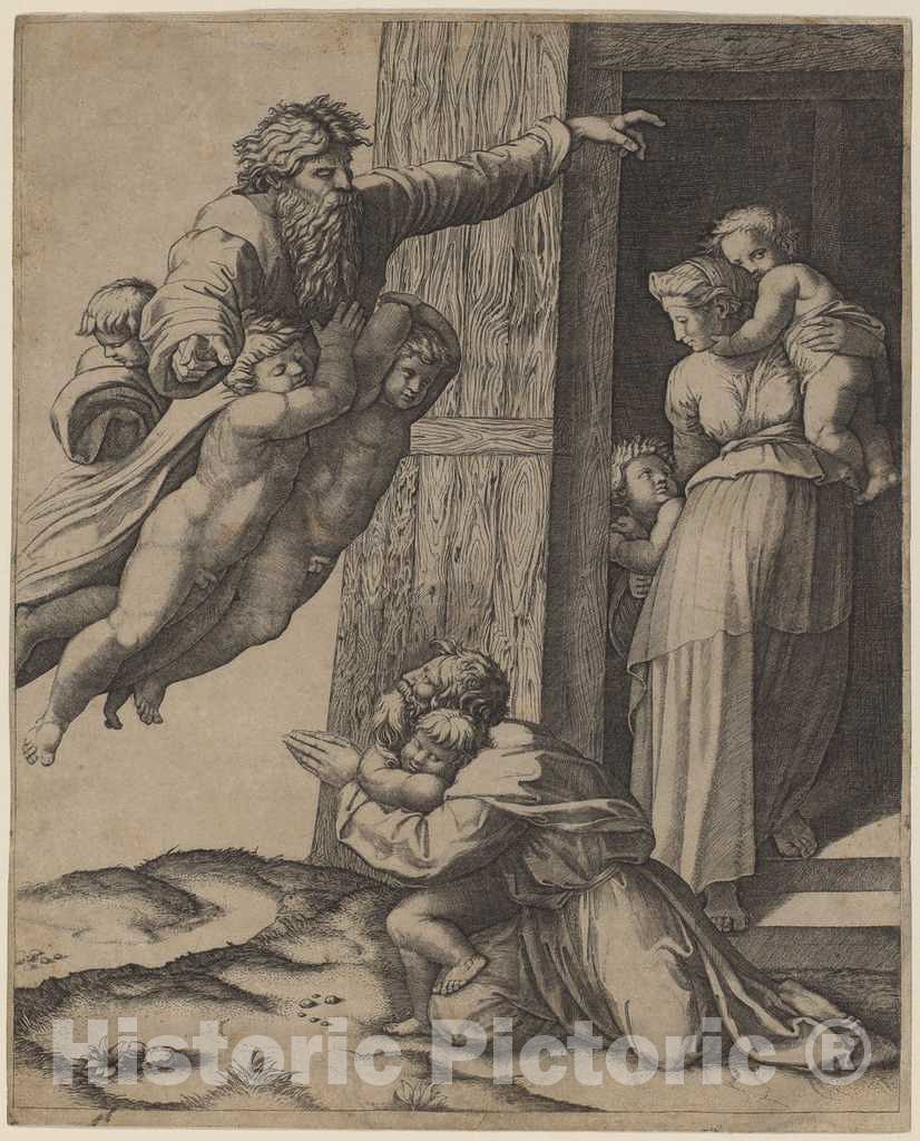 Art Print : Raimondi After Raphael, God Appearing to Noah - Vintage Wall Art