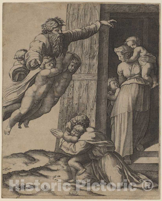 Art Print : Raimondi After Raphael, God Appearing to Noah - Vintage Wall Art