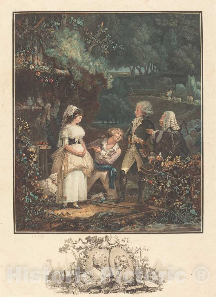 Art Print : Philibert-Louis Debucourt, Annette et Lubin, 1789 - Vintage Wall Art
