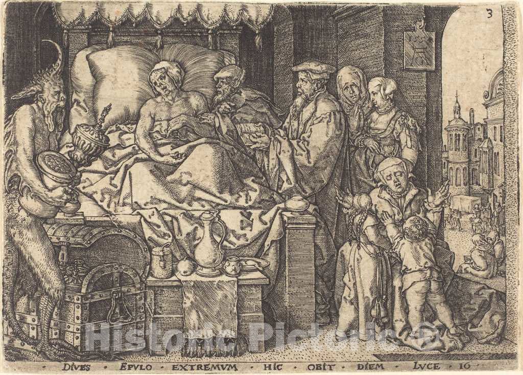 Art Print : Aldegrever, The Rich Man on His Death Bed, 1554 - Vintage Wall Art