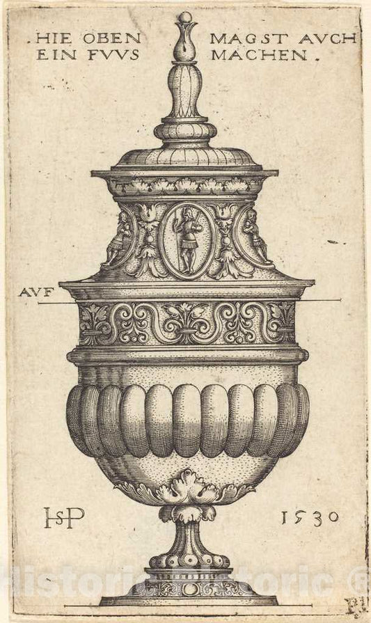 Art Print : Sebald Beham, Double Goblet with Oval Medallions, 1530 - Vintage Wall Art