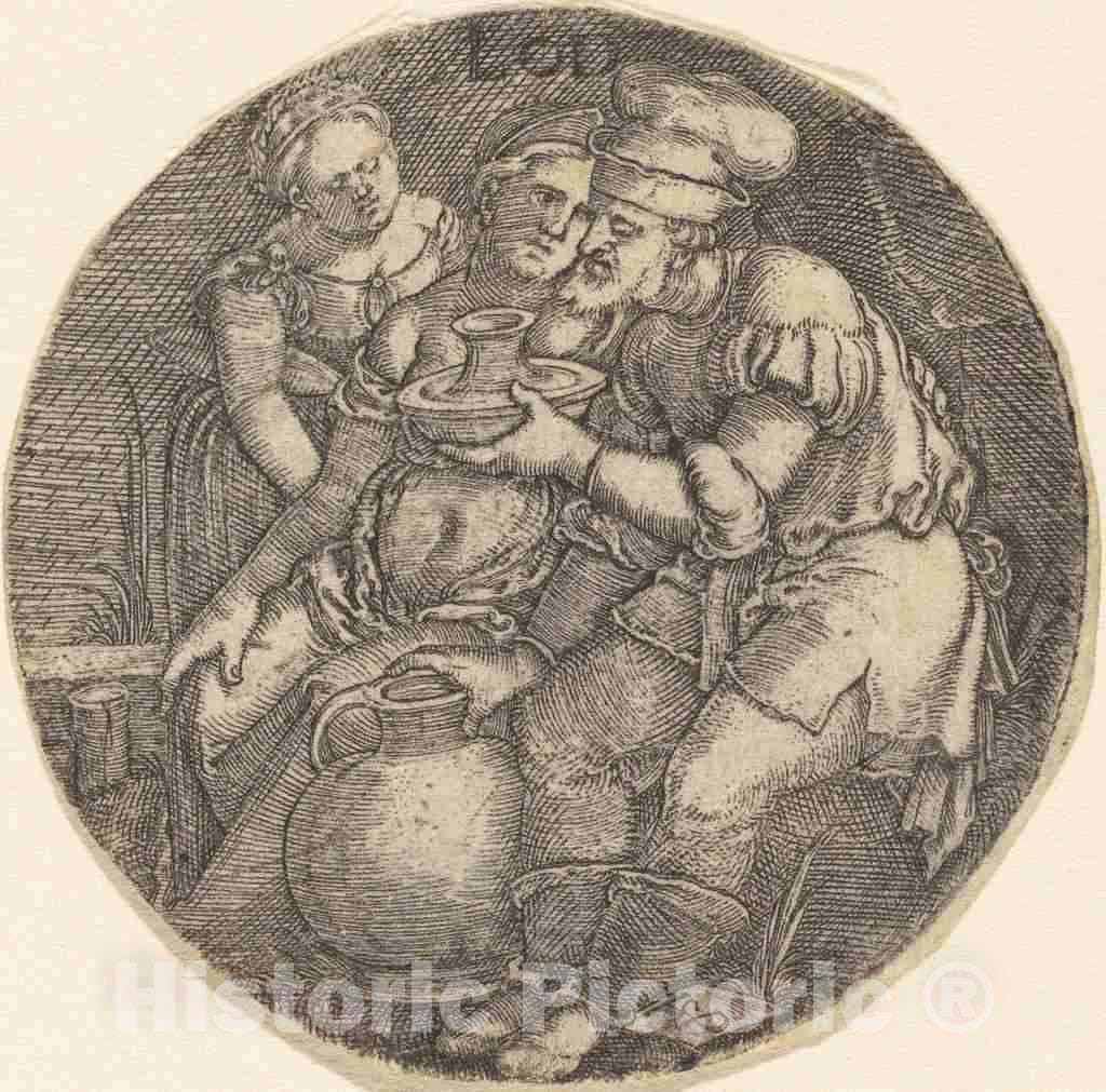 Art Print : Sebald Beham, Lot and His Daughters - Vintage Wall Art