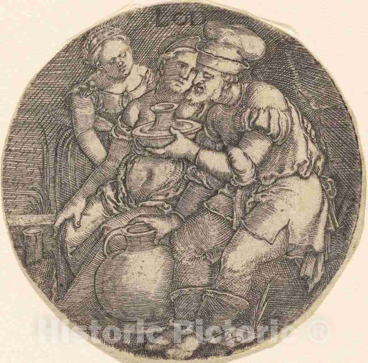 Art Print : Sebald Beham, Lot and His Daughters - Vintage Wall Art