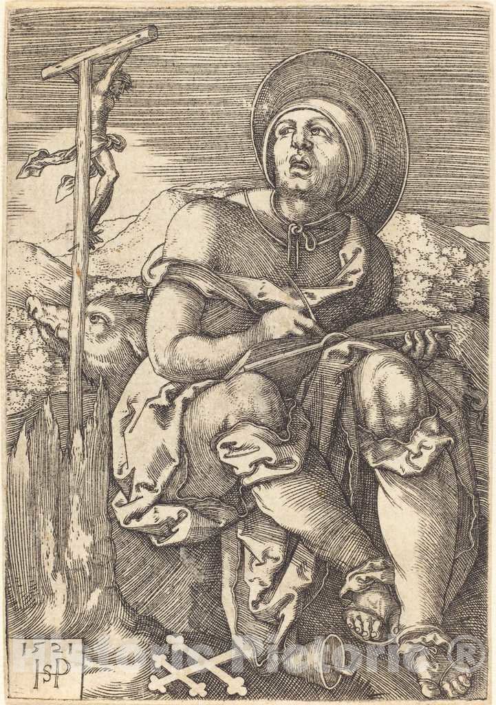 Art Print : Sebald Beham, Saint Anthony The Hermit, 1521 - Vintage Wall Art