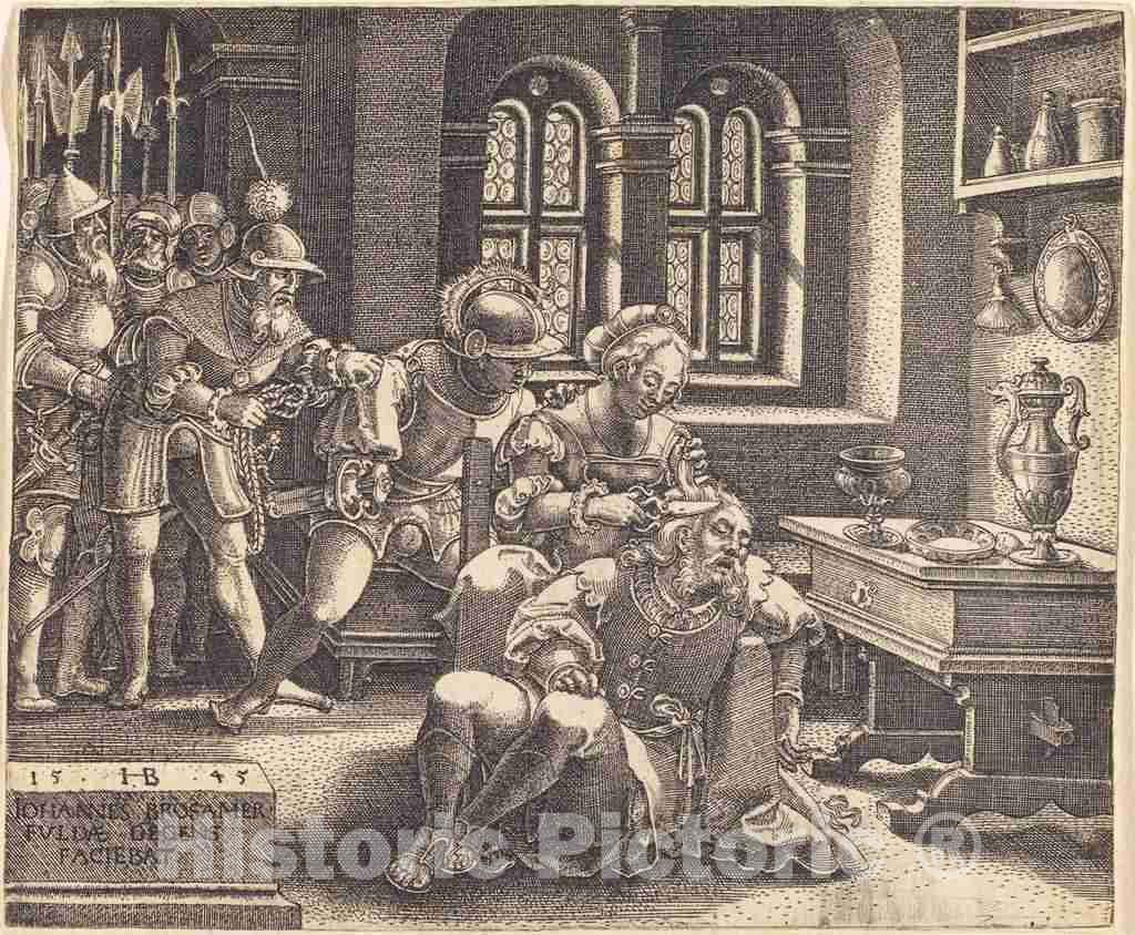 Art Print : Hans Brosamer, Samson and Delilah, 1545 - Vintage Wall Art