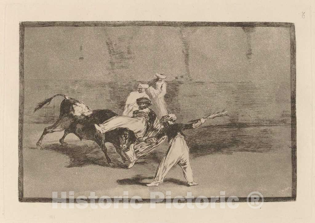 Art Print : Francisco de Goya, Cogida de un Moro estando en la Plaza (A Moor Caught by The Bull in The Ring), in or Before 1816 - Vintage Wall Art