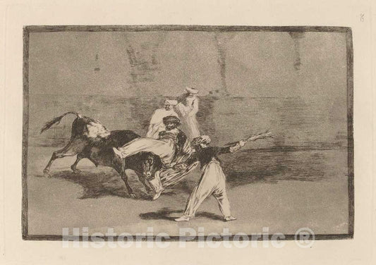 Art Print : Francisco de Goya, Cogida de un Moro estando en la Plaza (A Moor Caught by The Bull in The Ring), in or Before 1816 - Vintage Wall Art