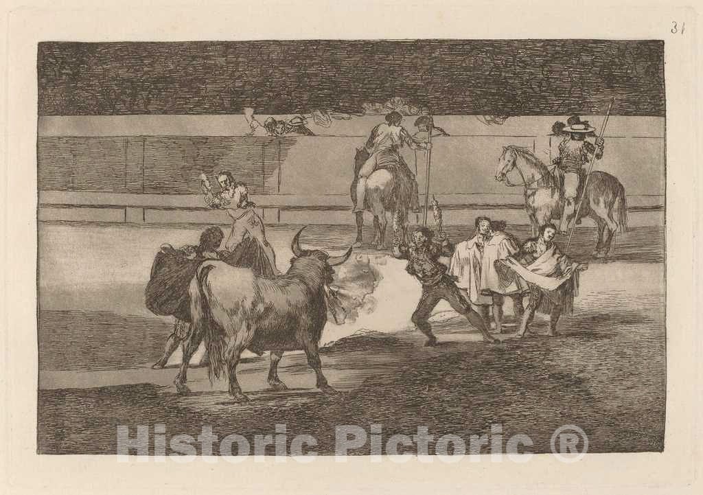 Art Print : Francisco de Goya, Banderillas de Fuego (Banderillas with Firecrackers), in or Before 1816 - Vintage Wall Art