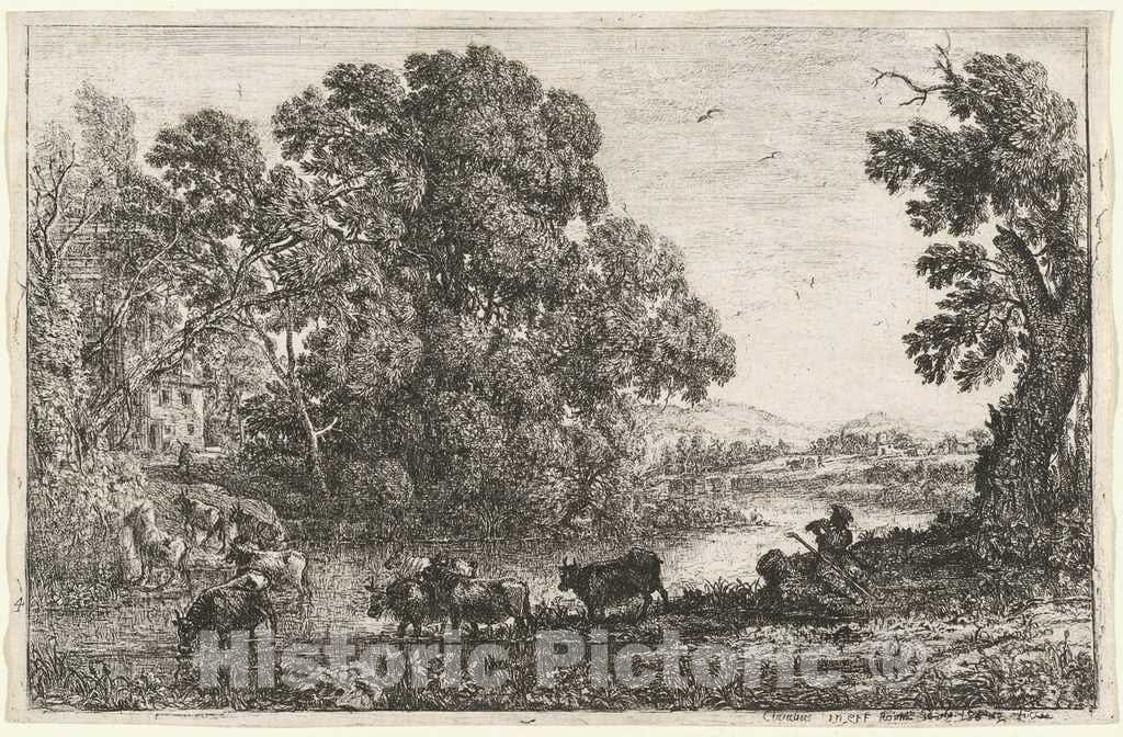 Art Print : Claude Lorrain, The Cowherd (Le Bouvier), 1636 - Vintage Wall Art