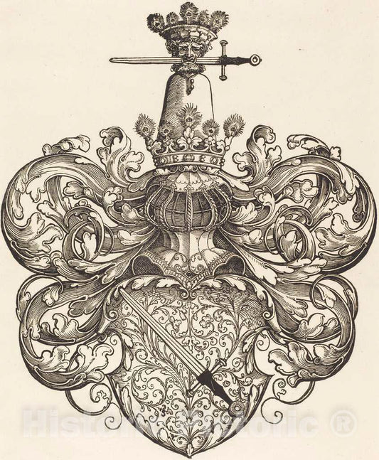 Art Print : Sebald Beham, Coat of Arms of The Family Kress von Kressenstein - Vintage Wall Art