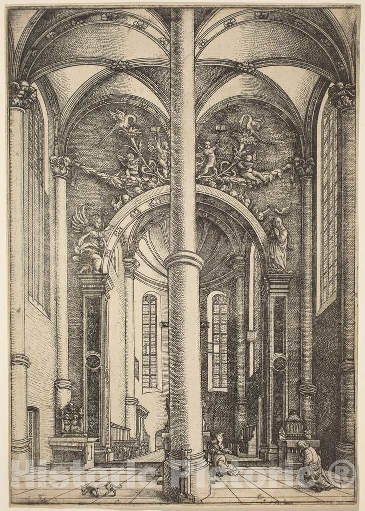 Art Print : Daniel Hopfer, Interior of The Church of Saint Katherine with Parable of The Pharisee and The Publican, c. 1530 - Vintage Wall Art