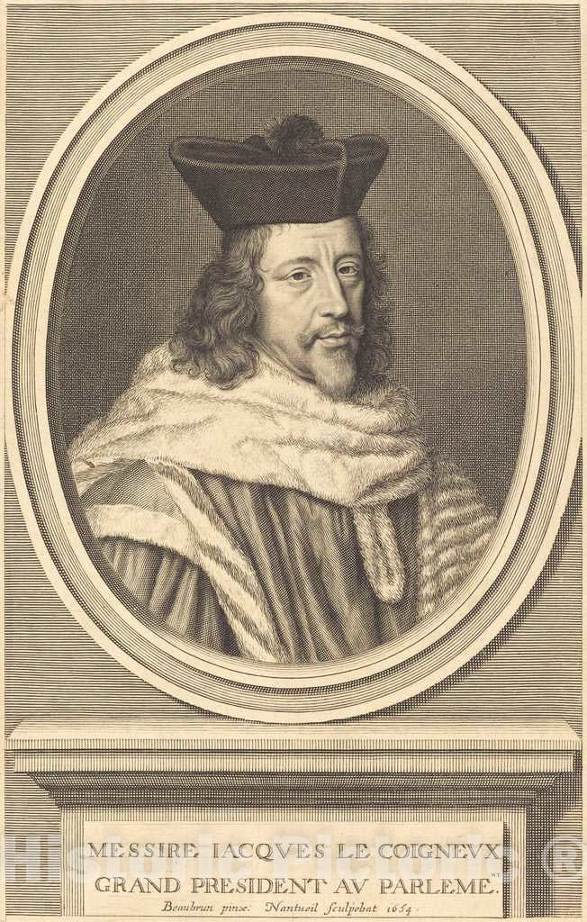 Art Print : Nanteuil After Henri Beaubrun, Jacques Le Coigneux, 1654 - Vintage Wall Art