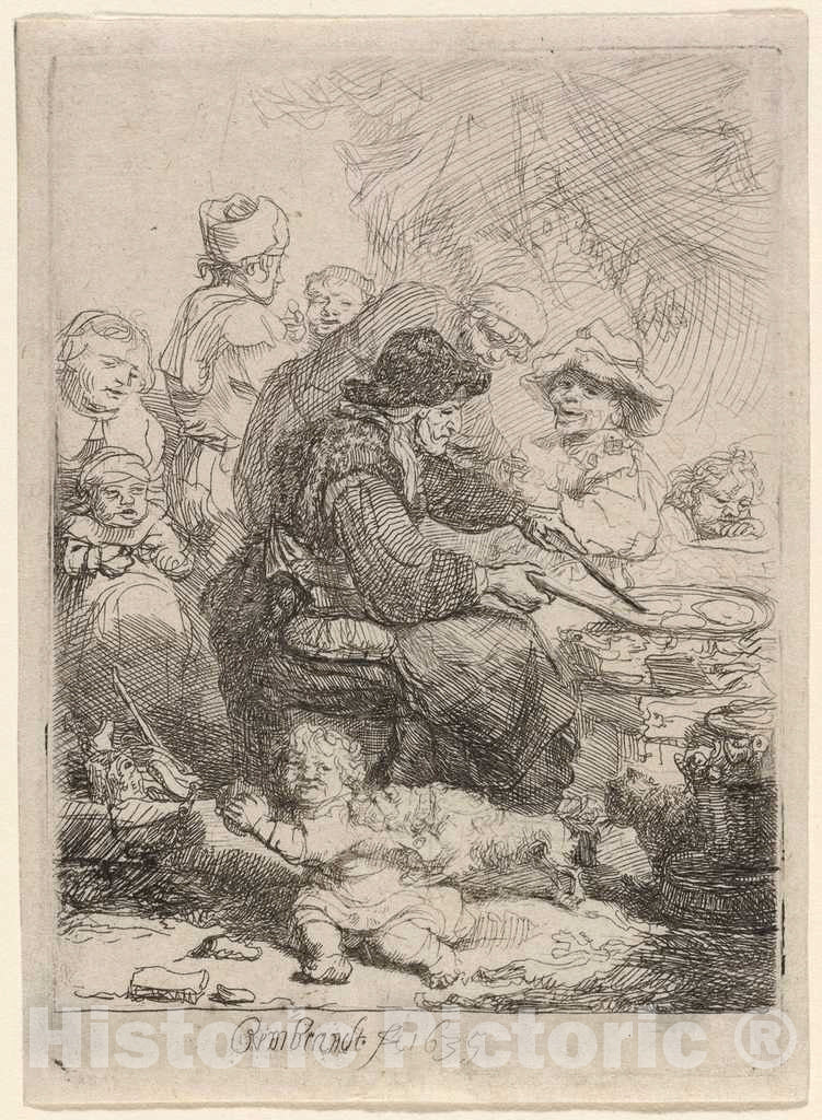 Art Print : Rembrandt, The Pancake Woman, 1635 - Vintage Wall Art