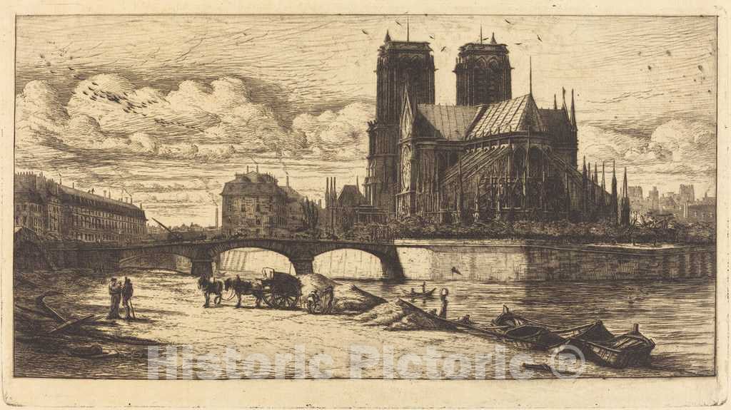 Art Print : Charles Meryon, L'abside de Notre-Dame de Paris (The Apsis ofthe Cathedral of Notre-Dame, Paris), 1854 - Vintage Wall Art