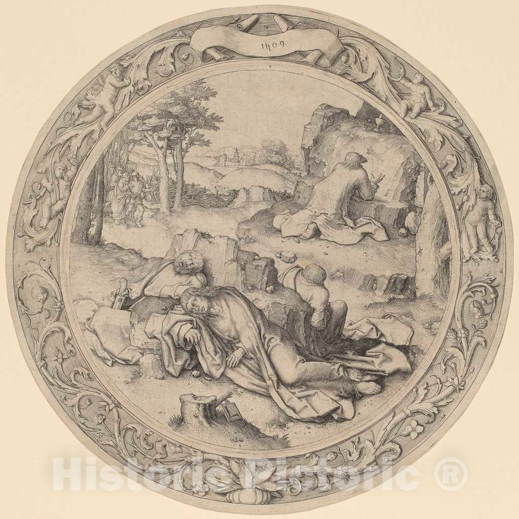 Art Print : Lucas Van Leyden, Christ in Gethsemane (Agony in The Garden), 1509 - Vintage Wall Art
