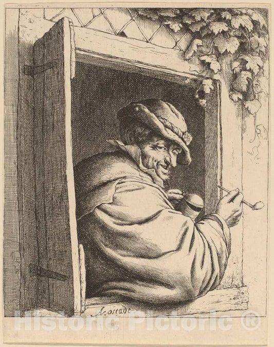 Art Print : Adriaen Van Ostade, Smoker at a Window, 1667 - Vintage Wall Art