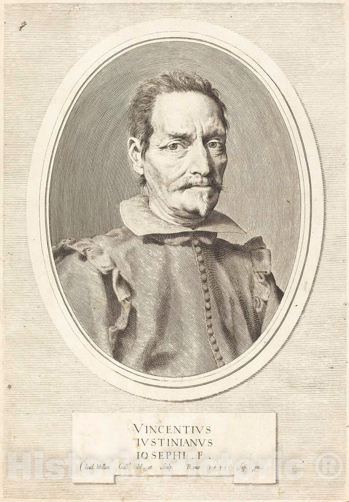Art Print : Claude Mellan, Vincenzo Giustiniani, 1631 - Vintage Wall Art