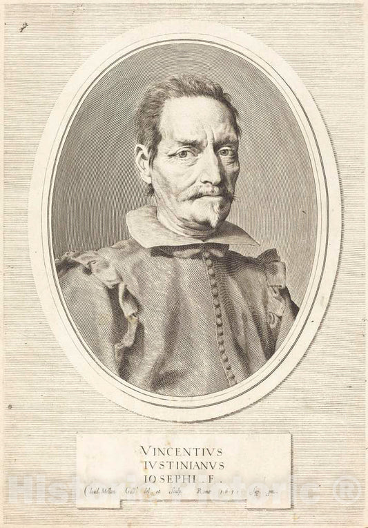 Art Print : Claude Mellan, Vincenzo Giustiniani, 1631 - Vintage Wall Art