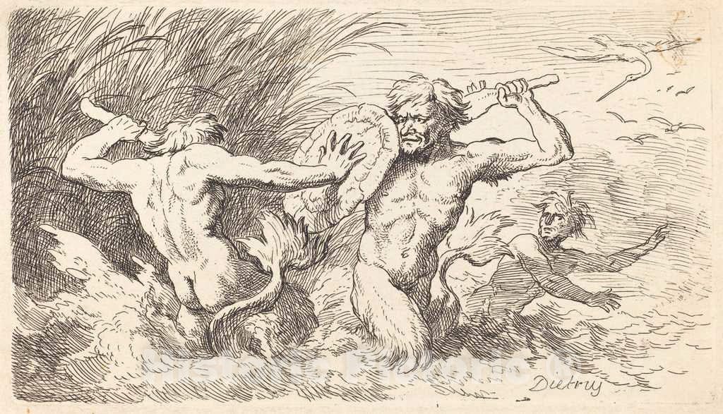 Art Print : Christian Wilhelm Ernst Dietrich, Battling Tritons, 1763 - Vintage Wall Art