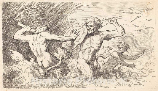 Art Print : Christian Wilhelm Ernst Dietrich, Battling Tritons, 1763 - Vintage Wall Art