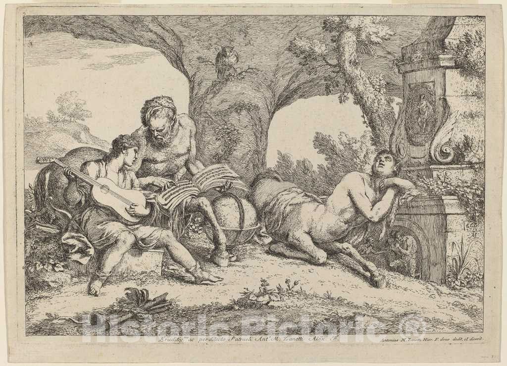 Art Print : Zompini After Castiglione, Chiron Teaching Music to Achilles, 1758 - Vintage Wall Art