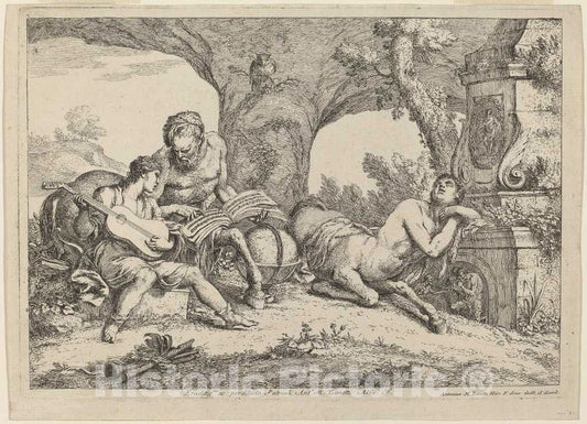Art Print : Zompini After Castiglione, Chiron Teaching Music to Achilles, 1758 - Vintage Wall Art