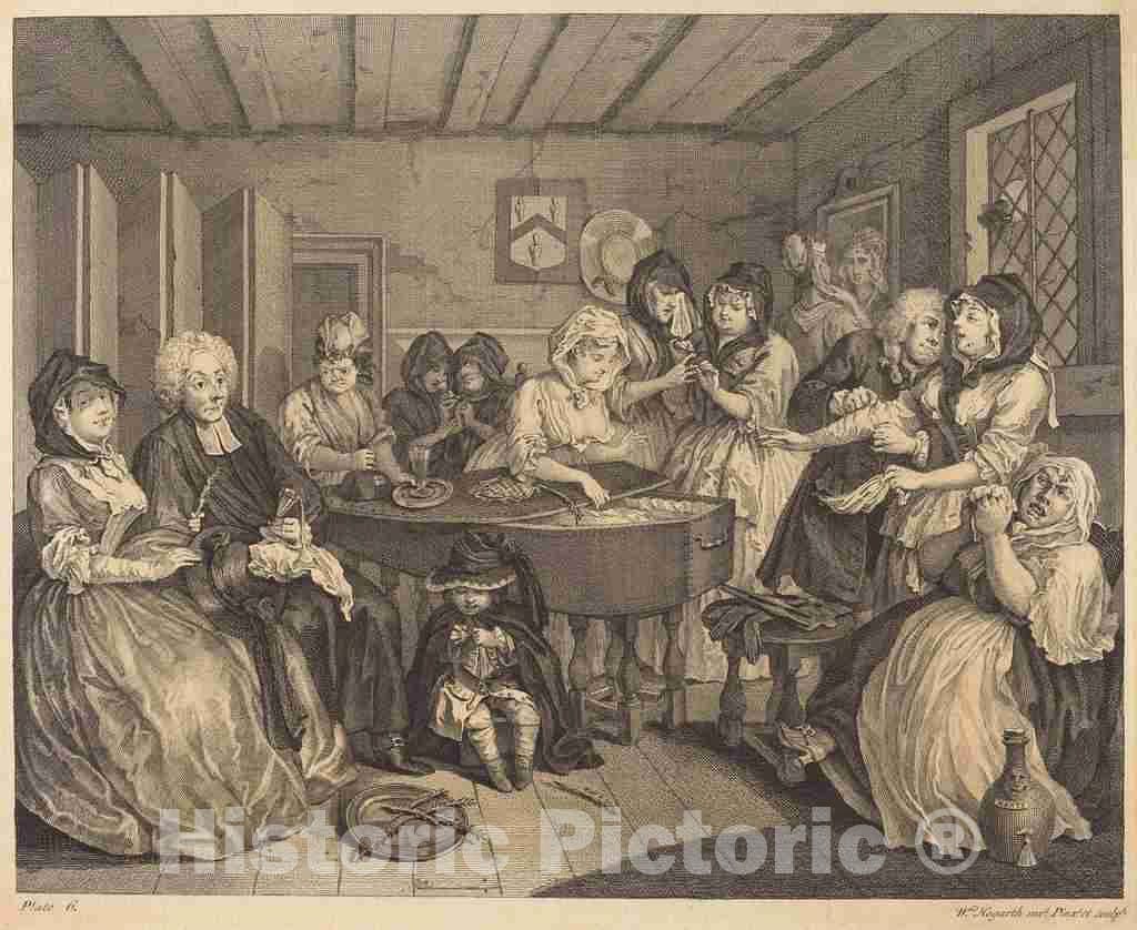 Art Print : William Hogarth, A Harlot's Progress: pl.6, 1732 - Vintage Wall Art