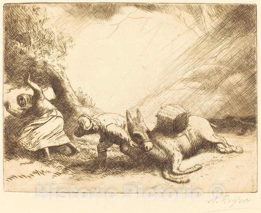Art Print : Alphonse Legros, Donkey Upset by Storm (L'ane renverse par la foudre) - Vintage Wall Art