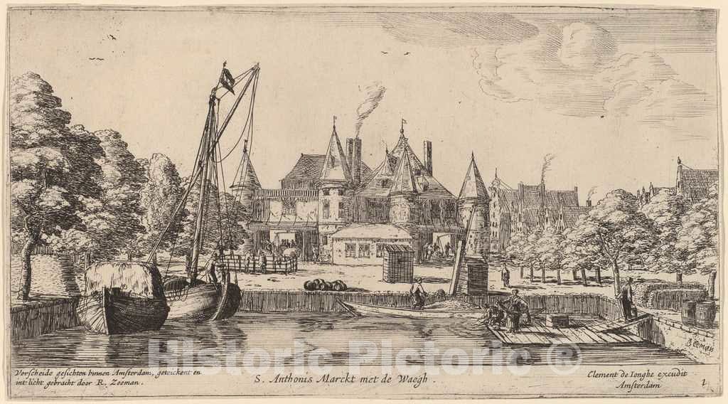 Art Print : Reinier Nooms, Nieuwmarkt with St. Anthoniswaag (S. Anthoni s Marckt met de Waegh) - Vintage Wall Art