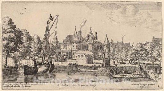Art Print : Reinier Nooms, Nieuwmarkt with St. Anthoniswaag (S. Anthoni s Marckt met de Waegh) - Vintage Wall Art