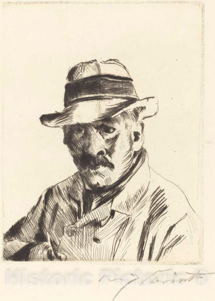 Art Print : Lovis Corinth, Self-Portrait in a Straw Hat (Selbstbildnis im Strohhut), 1913 - Vintage Wall Art